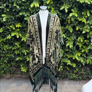 Bohemian Fringe burnt velvet Kimono with silk fringe